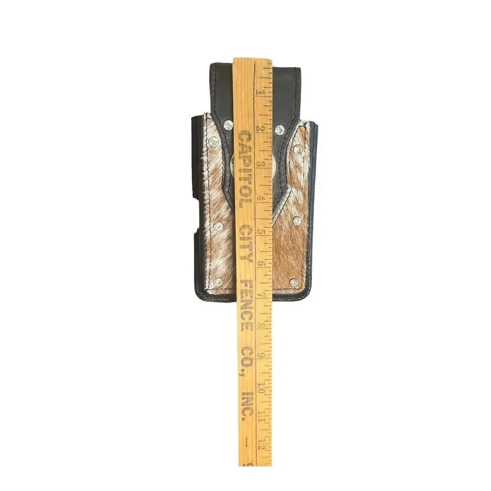 Western Cowhide Leather Phone Holster Case with Rooster Concho and Rhinestones